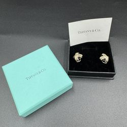 Tiffany & Co. Gold Rope Silver Signature ''X'' Clip-on Earrings .925 Silver Cert