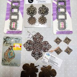 18 pcs of Antiqued Brass Filigree Pendants, Brass Leaves, 
Antiqued Silver Frames ~ All NEW for 
Jewelry Making