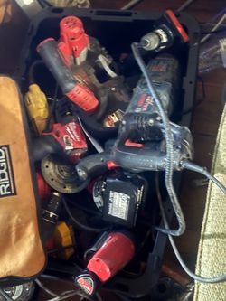 Box of millwalki tools and dewalt tools whole box