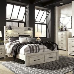 Cambeck Whitewash Footboard Storage Bedroom Set (Queen and King Bed Frame