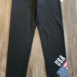 Womens Ladies Compression Leggings Workout Pants American Flag Black