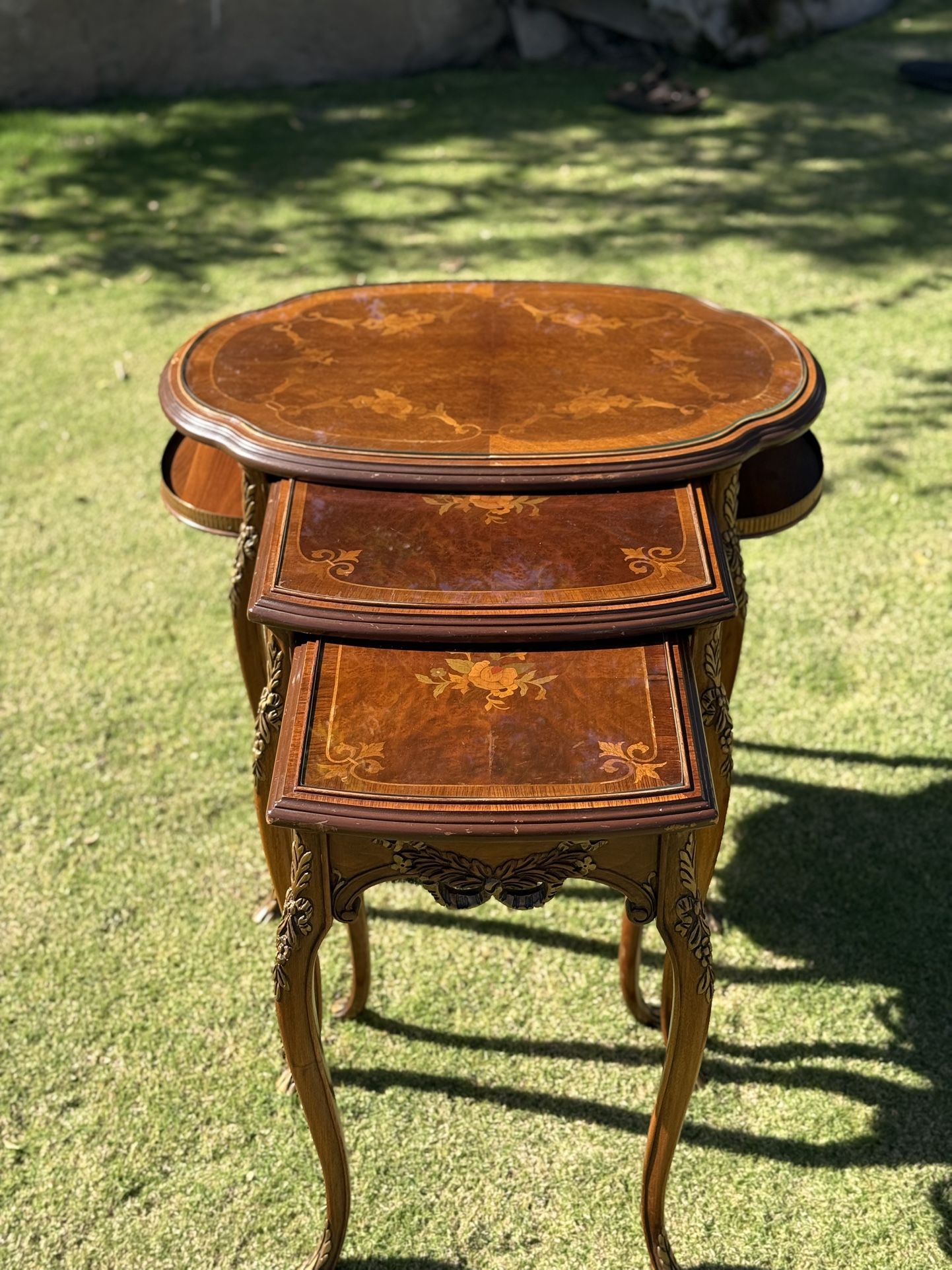 Mid 20th Century French Style Marquetry Nesting Tables