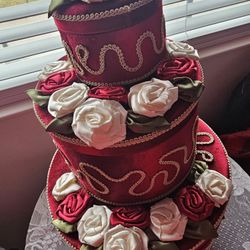 $55.00 - (3) Silk Fabric Roses Accent Boxes, Handcrafted Exquisitely!  Stackable/Multifunctional/ Like New Condition  - LOWEST PRICE!
