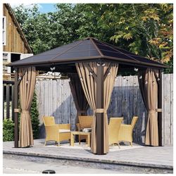New In Boxes,10’x10’ Polycarbonate Hardtop Gazebo With Curtains And Netting 