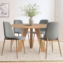 Grey Linen Dining Chair with Oak Metal Legs (Set of 4)