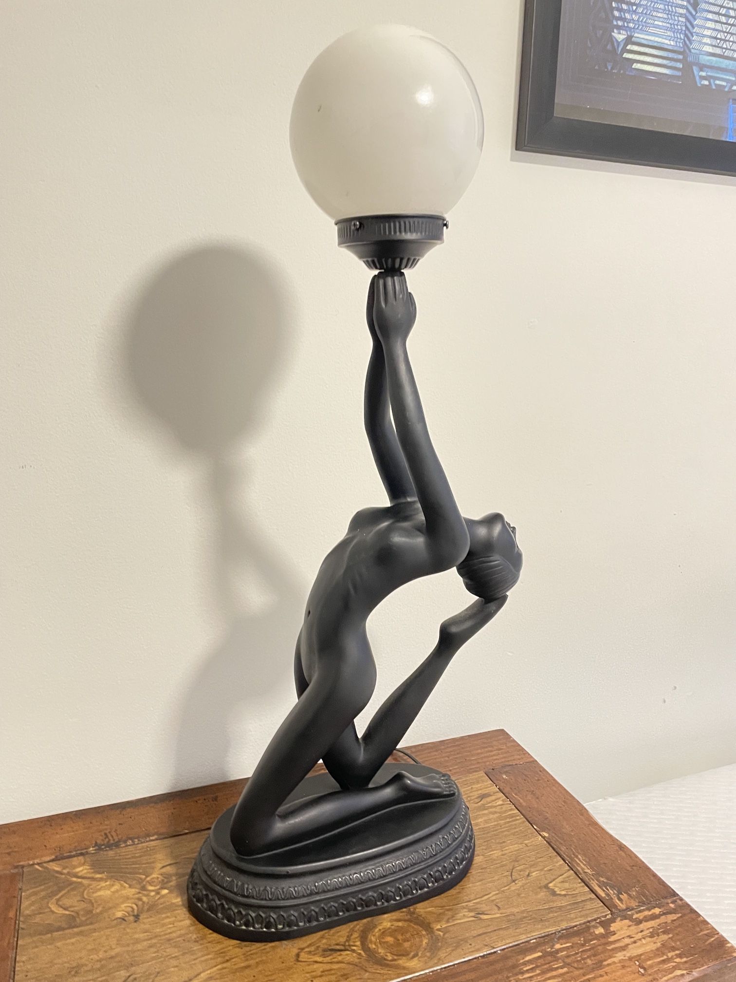 Vintage Rare Nude Lady Lamp Black Yoga Pose Artful Sculpture