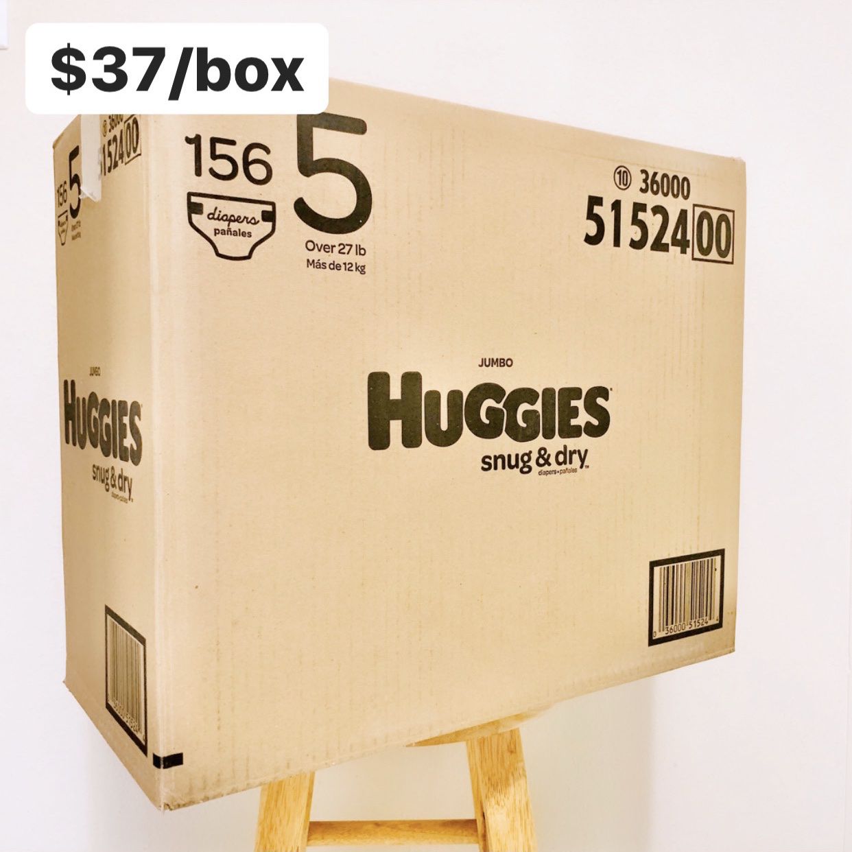 Size 5 (Over 27lbs) Huggies Snug Dry (156 baby diapers)