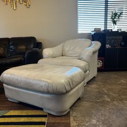Leather Corner Chair W/ Ottoman 