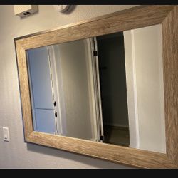 GRAY WOOD TONE WITH NICKEL TRIM BEVELED MIRROR