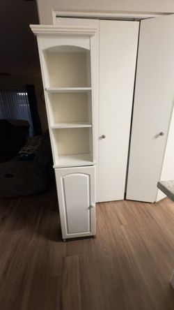 White Tall Bookcase with Cabinet Door