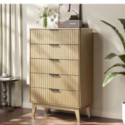 Modern Fluted 5 Drawer Dresser-Natural Wood 