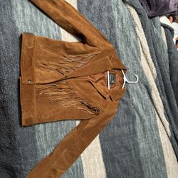 Cowgirl Jacket With Fringe Genuine Leather Tan Size M