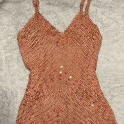 peach-toned hand-knit sequin cami 