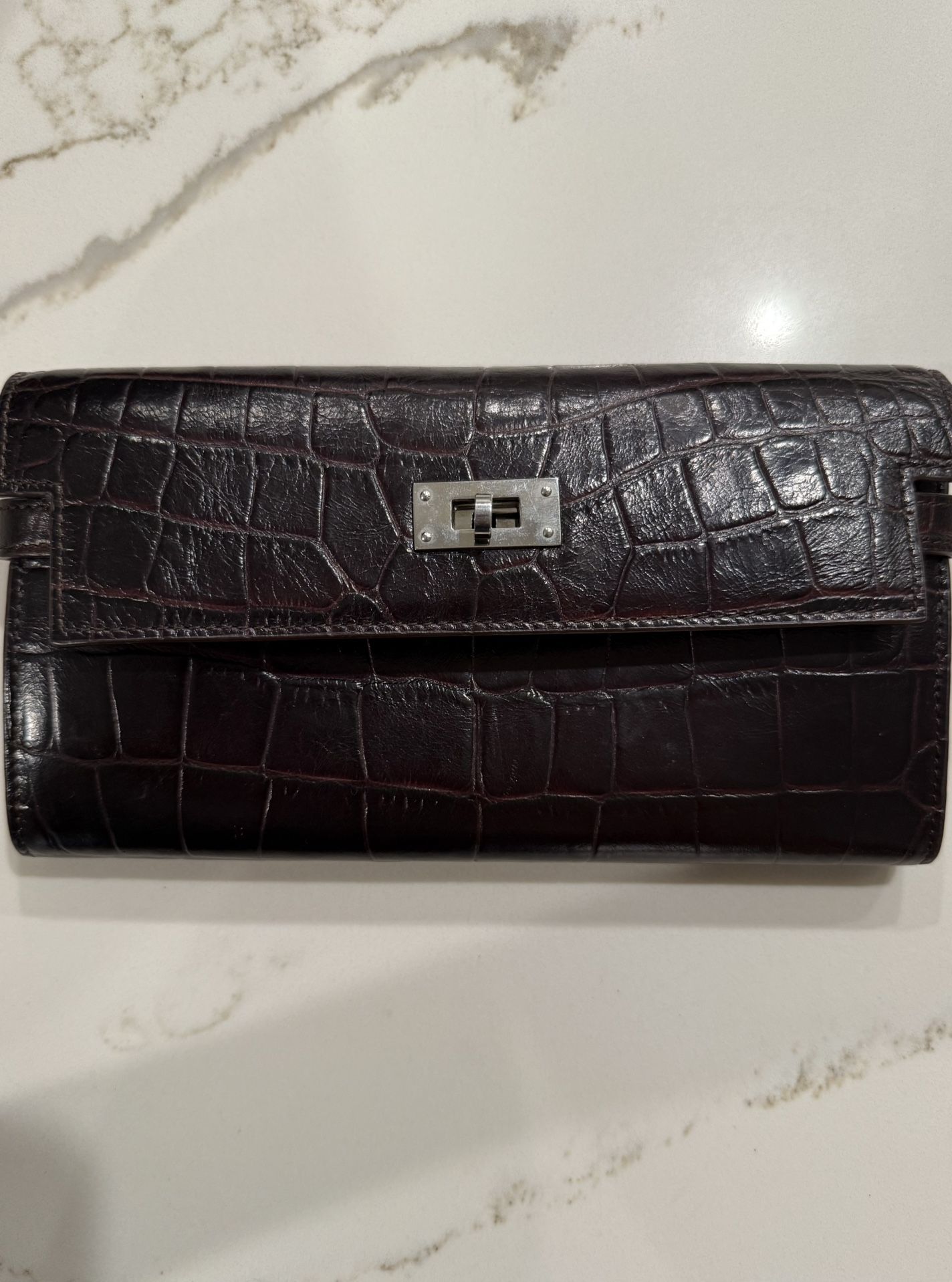 HermèsKelly to go alligator clutch bagNever wornBlack, Alligator