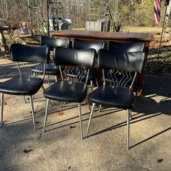 Vintage Mid Century Modern Black And Chrome Chairs 