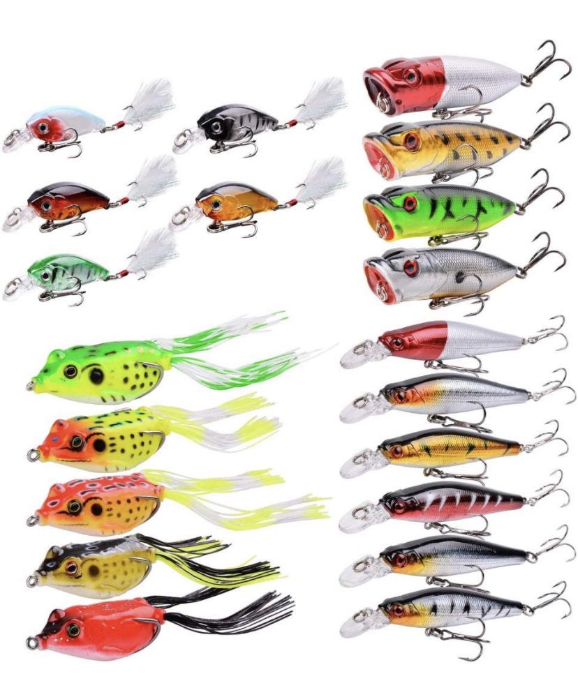 20 Pack New Bass Fishing Lures Trout Crappie Pike Muskie Freshwater