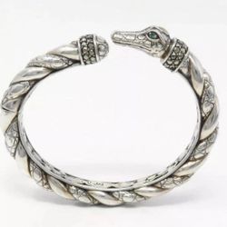 FREE SHIPPING! JAI John Hardy Alligator Cuff Bracelet 925 Silver 14K Gold 2 mm Emerald Eyes 7”