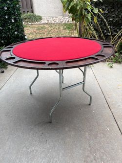 Round Folding Poker Table with Red Felt