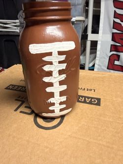Football-Painted Mason Jar