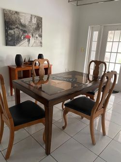 Wood and Glass Dining Table w/ 4 Chairs