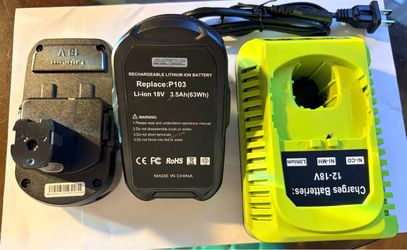 2 Pack P103 Battery replacement for Ryobi 18V ONE+ battery and 1 port P117 Charger Kit