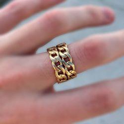 Jewelry 14k solid yellow gold double Cuban link ring sz 8.5