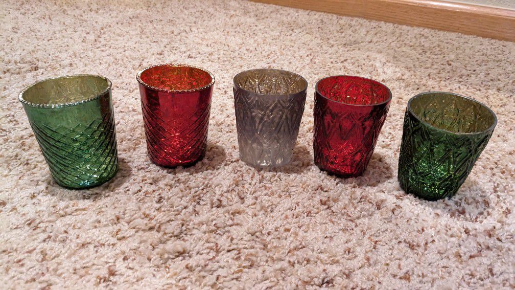 Votives For Candle Green Red Gray