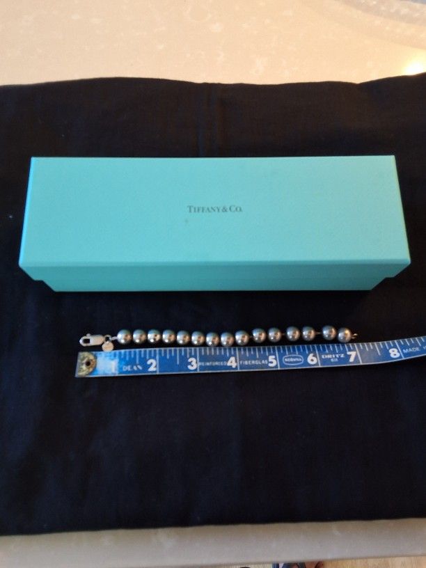 Tiffany 925 Sterling Silver 8mm Bead Ball Chain Bracelet 7" Long
