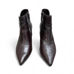 Women’s kitten, heel chocolate, brown, leather ankle pointed boots
