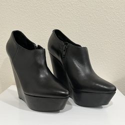 Aldo Black Leather Platform Wedges Pointed Toe Booties 