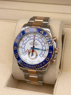 Rolex Yacht Master II 44mm 116681 Blue Bezel 18k Rose Gold & Stainless Steel Oyster Box & Appraisal Papers