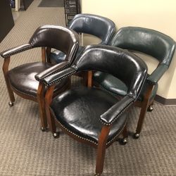 Solid Wood And Leather Rolling Chairs - BRAND NEW - Multiple Units In 4 Colors 