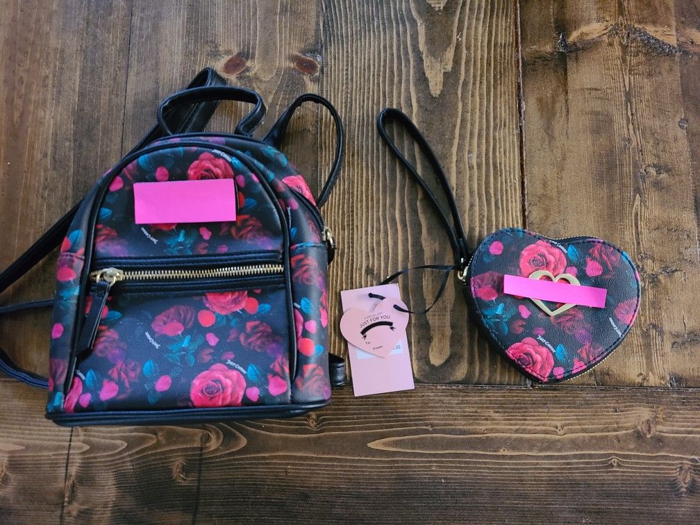 Women's Designer Bag And Change Purse Rose Petal And Hearts New No Box