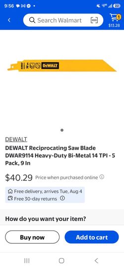 DEWALT DWAR9114 9-Inch 14 TPI Reciprocating Saw Blades - 5 Pack
