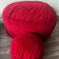 Red Suede Ultimate Sack Bean Bag Chair With Foot Stool 