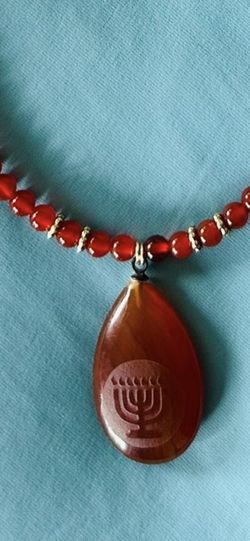 CARNELIAN NECKLACE CAMEO MENORAH $50.00