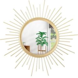 Gold Mirror for Wall Metal Sunburst Wall Mirrors Home Décor Decorative Hanging Wall Art for Living Room Bedroom Entryway Large 24" x 24".