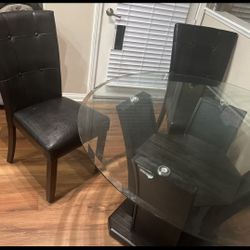 Round Glass Dining Table + 4 Chairs (2 Assembled + 2 Brand New in Box!)