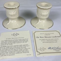 Lenox Rosebud Collection Candlestick Holders 