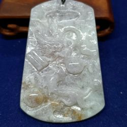 Burmese icy Type A Jadeite Jade Pendant Lucky Dragon Spit Pearl.