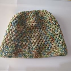 Beautiful Knit Yarn Beanie, Upcycled, Handmade, Crochet,  One Size Multicolored 