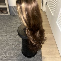 Beautiful 💯 Percent Human HD Lace Wig, 26 Inches Dark Brown With Highlights