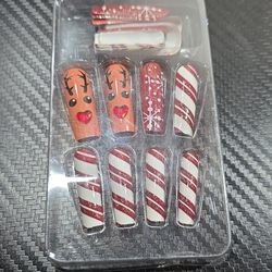 Rudolf Christmas Extra Long Press-On Nails Red