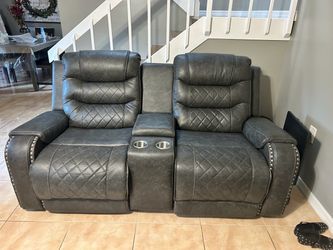 Grey Power Reclining Loveseat with Console and Cup Holders