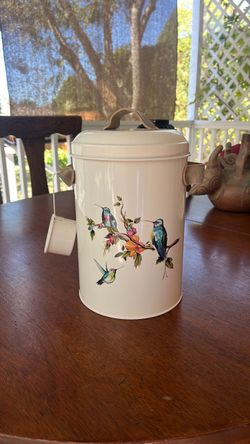 Bird Seed Metal Canister with Hummingbird Design