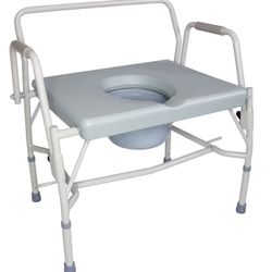 Drop Arm Portable Toilet Commode, Extra-Wide Seat, 500lb Weight Capacity, Bucket with Lid