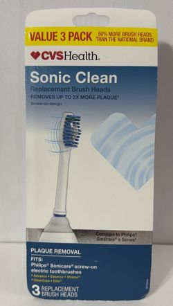 CVS Health Sonic Clean Replacement Screw On BrushHeads 3 Pack Removes Plaque