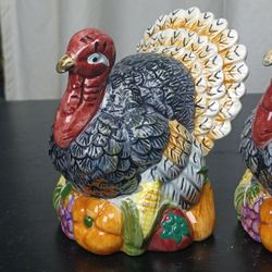 Vtg Thanksgiving Ceramic Turkey Veggies Harvest Fall Salt And Pepper Shakers Set