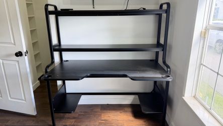 Black Gaming Desk with Shelves