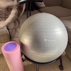 GAIAM Yoga Ball With Yoga Ball Stand & Pink Foam Roller 